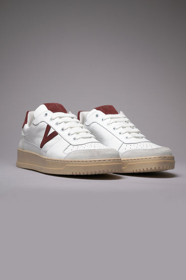 COLLEGE - White sneakers with Bordeaux suede back and insert