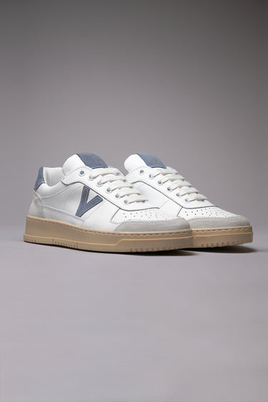 COLLEGE - White Sneakers with Suede Back and Jeans Insert