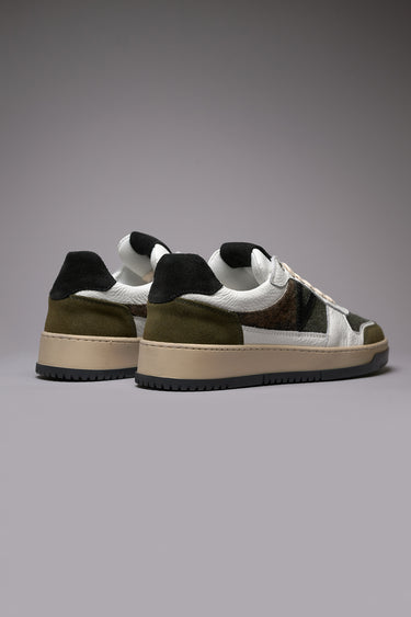 COLLEGE - Two-tone Black and Military Green Sneakers with V2 Fabric Inserts