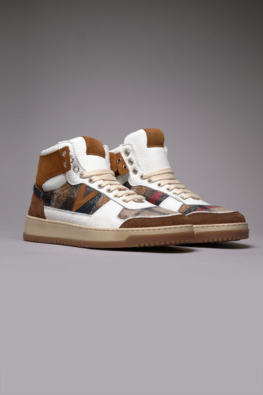 COLLEGE HIGH - Sneakers Alte Bicolor Cuoio e Moro con inserti in tessuto V2