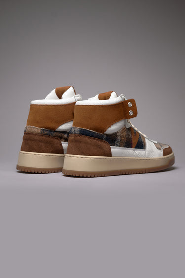 COLLEGE HIGH - Sneakers Alte Bicolor Cuoio e Moro con inserti in tessuto V2