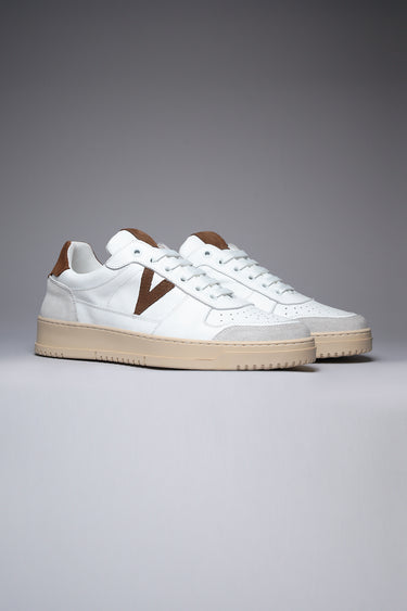 COLLEGE - White Sneakers with Brown Suede Back and Insert
