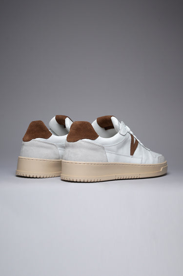 COLLEGE - White Sneakers with Brown Suede Back and Insert