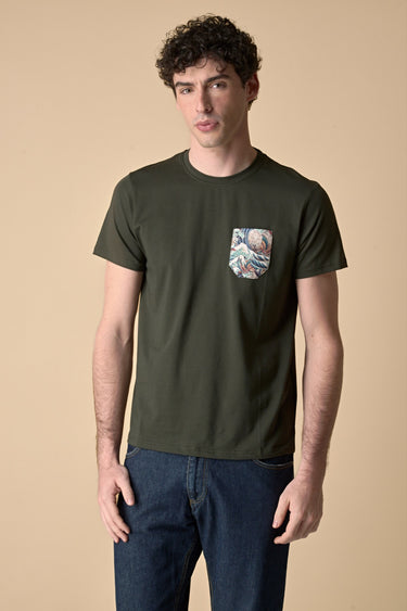 T-Shirt Verde Militare stretch con Taschino in tessuto V2