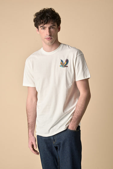 T-Shirt Japan Panna con ricamo Fenice e Stampa a Patch sul retro