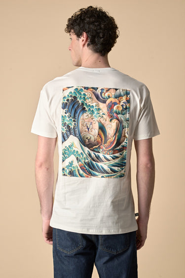 T-Shirt Japan Panna con ricamo Fenice e Stampa a Patch sul retro