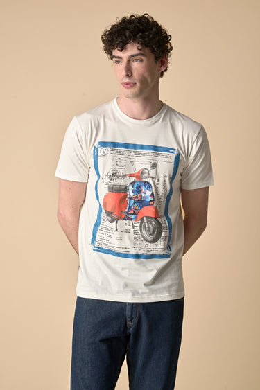 T-Shirt Panna stampa Moto con inserto e interno collo in tessuto V2