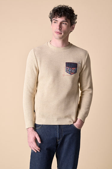 Sand Partridge Eye Sweater with embroidered pocket in V2 fabric
