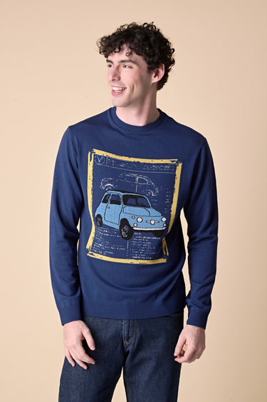 Blue Sweater with Machine Inlay