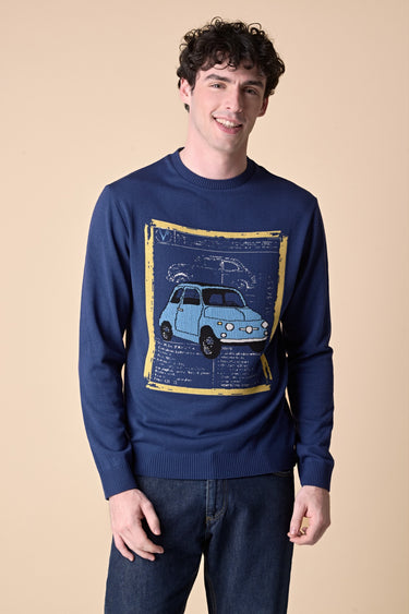 Blue Sweater with Machine Inlay