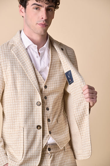 Sand Check Jersey Tailored Jacket with V2 Fabric Pocket Square
