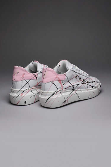 VEGA - Sneakers a suola alta retro Rosa Pastello con borchie e schizzi di vernice