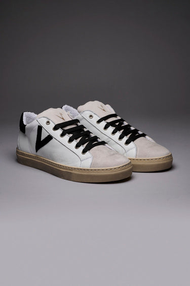 OLYMPIC - White low sole sneakers with Black suede back and insert