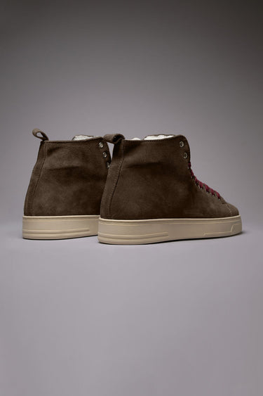 TEDDY - Dark brown suede ankle boot with burgundy laces