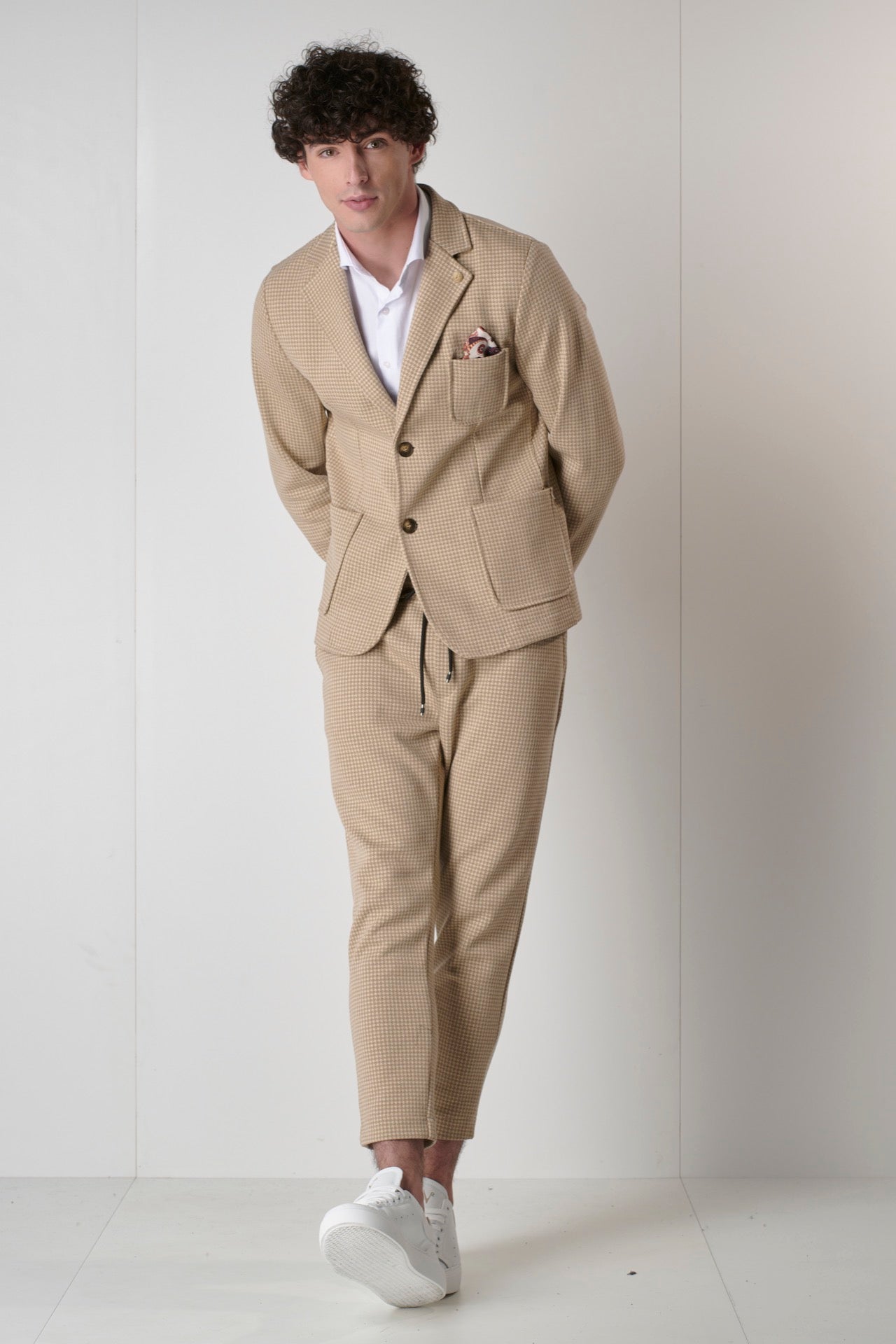 Cream and Camel Houndstooth Tailored Suit