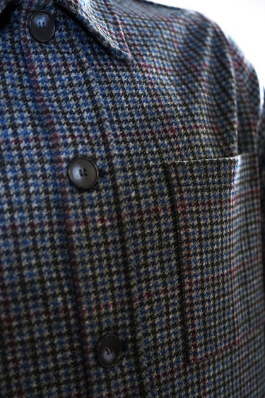 Blue and Bordeaux Houndstooth Wool Saharan Jacket with V2 Fabric Interior