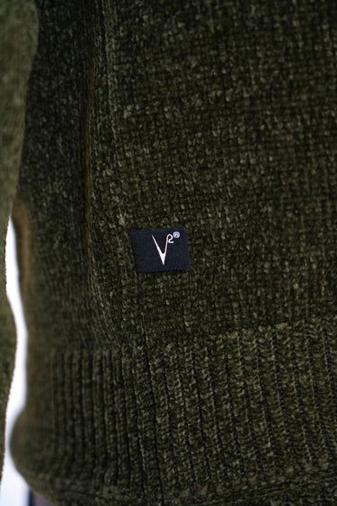Military Green Chenille Crew Neck Sweater