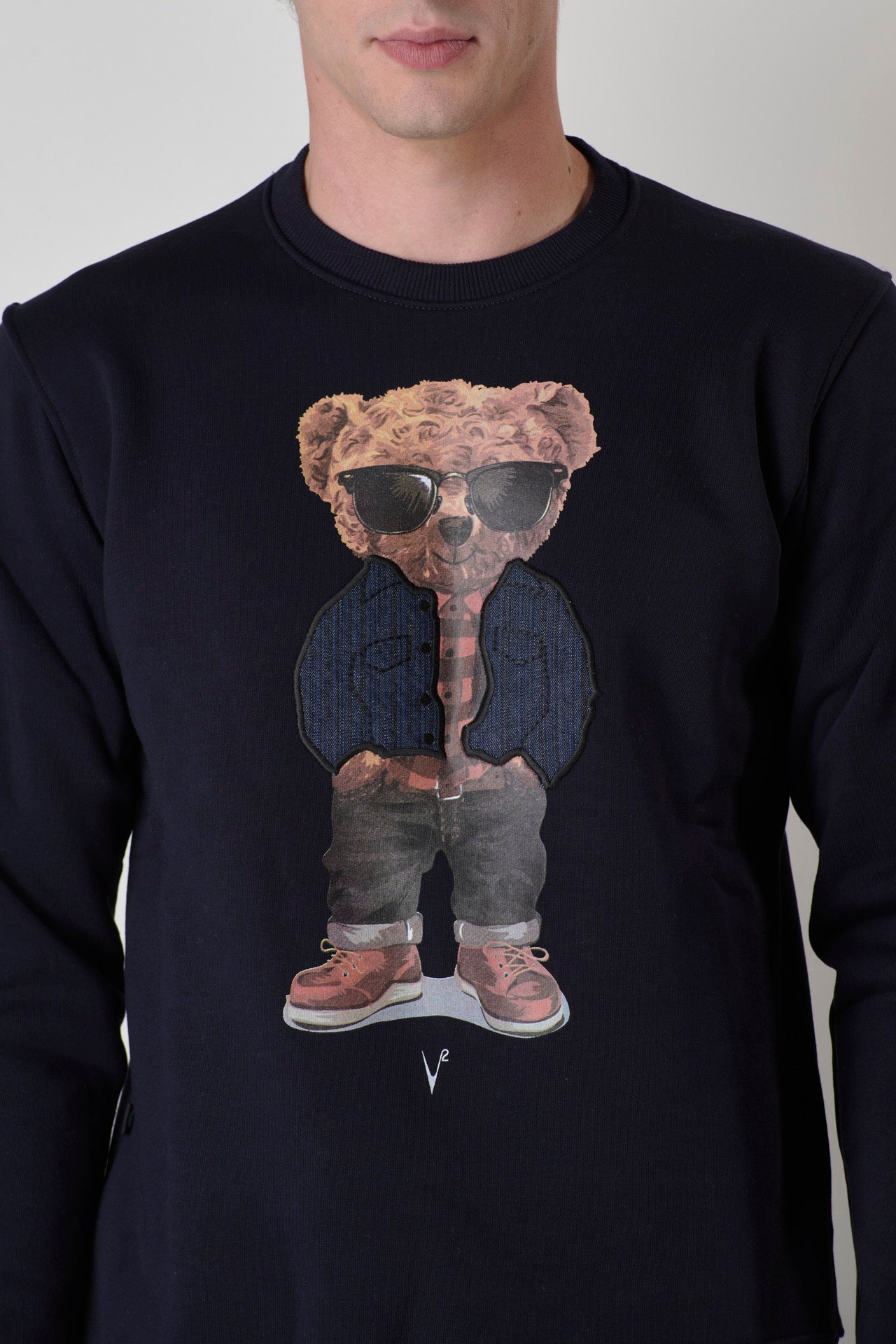 Blue sweatshirt with Teddy print and jeans fabric insert