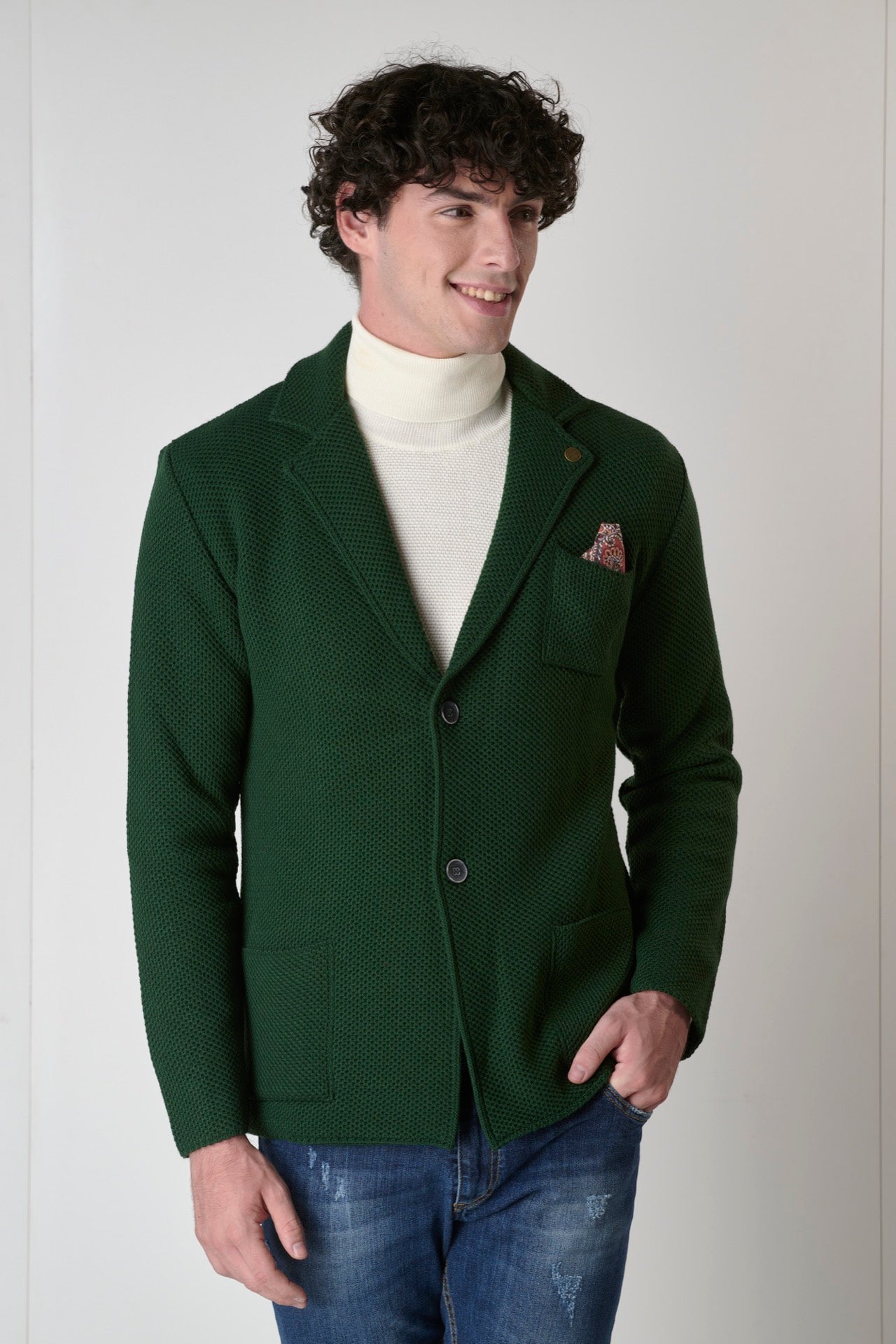 Green Partridge Eye Single-Breasted Jacket with V2 fabric pochette