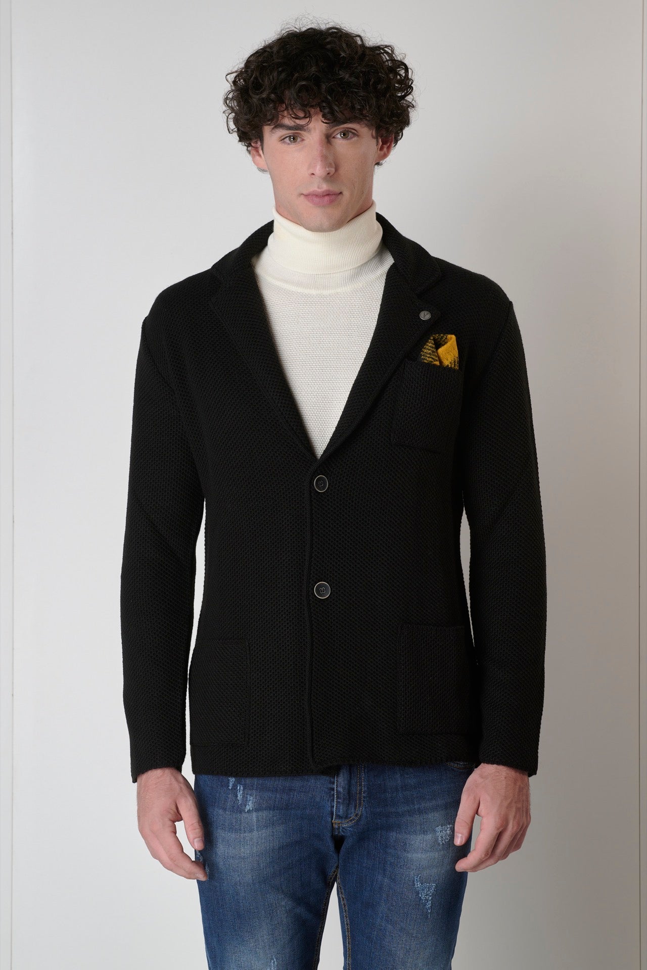 Black Partridge Eye Single-Breasted Jacket with V2 fabric pochette