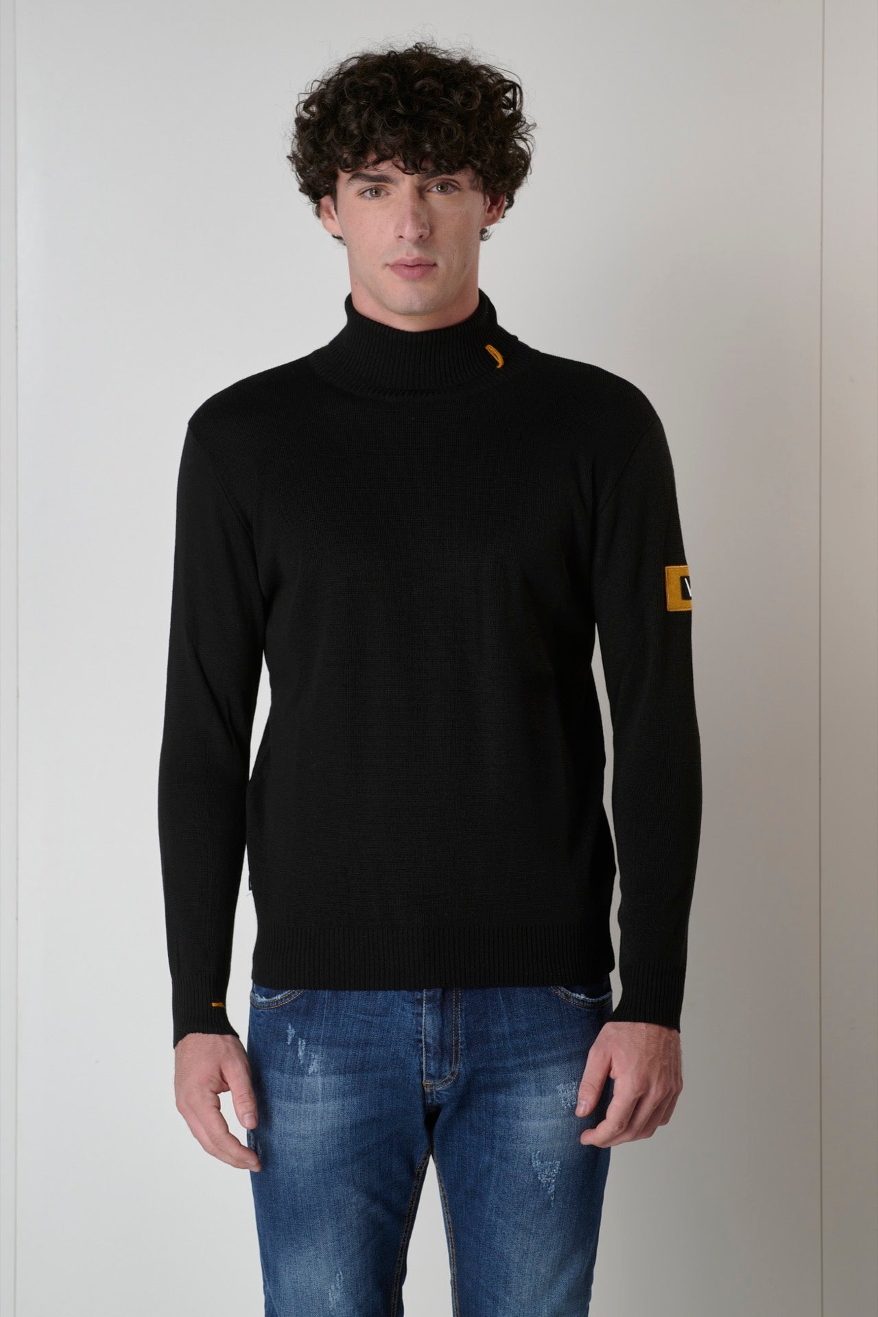 Black Elvis turtleneck sweater with patches and embroidery 