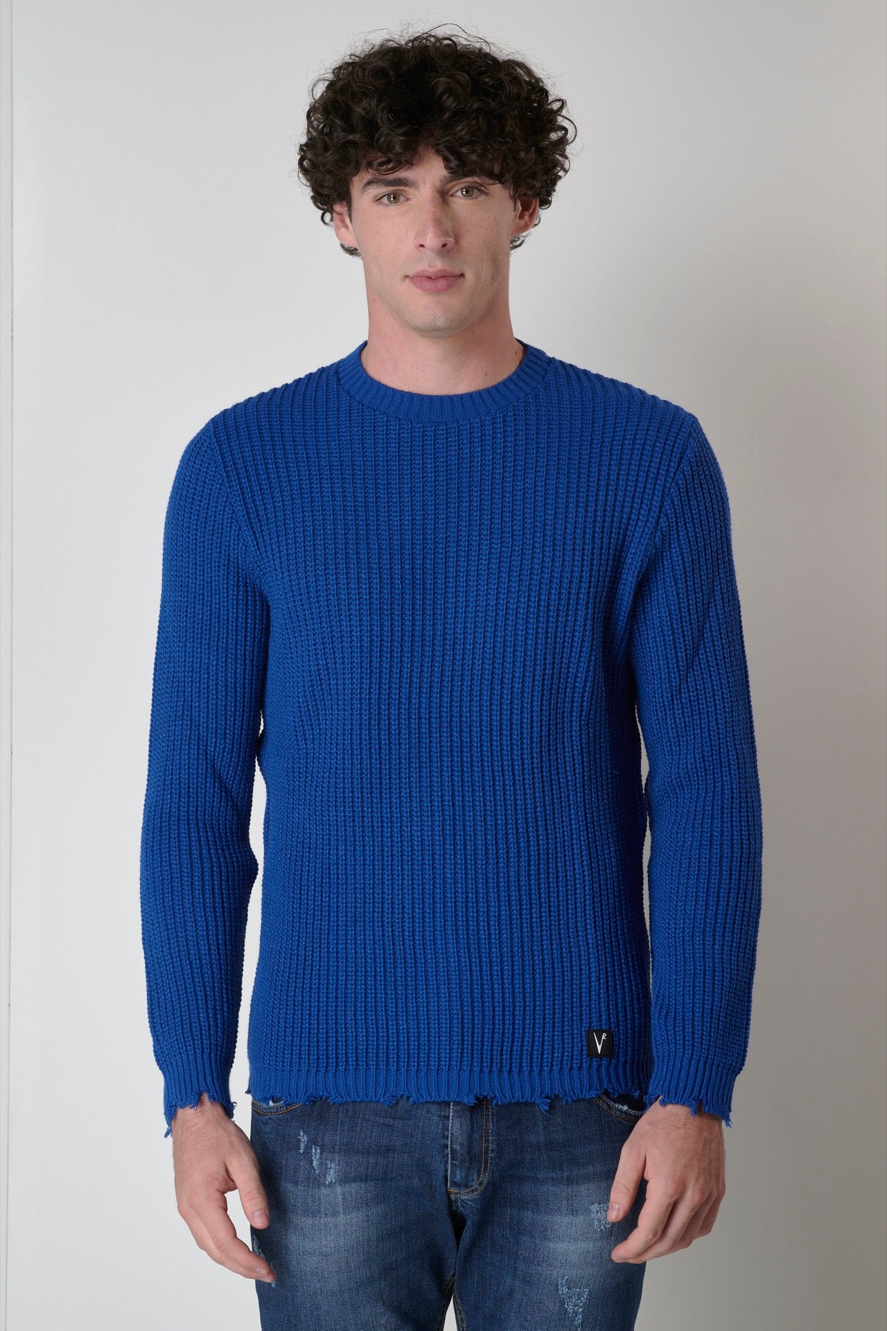 Royal Blue ripped crew neck sweater