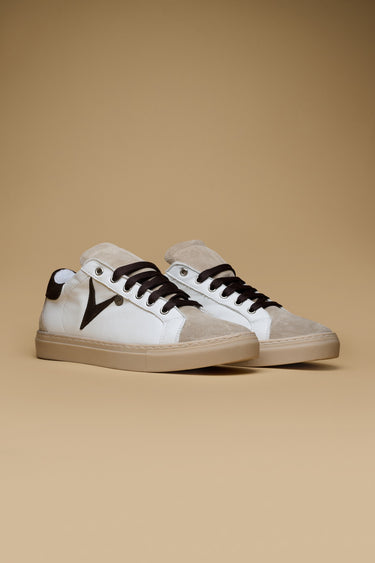 OLYMPIC - Low-soled sneakers White with back and suede insert Dark Brown