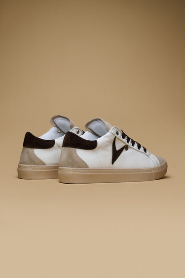 OLYMPIC - Low-soled sneakers White with back and suede insert Dark Brown