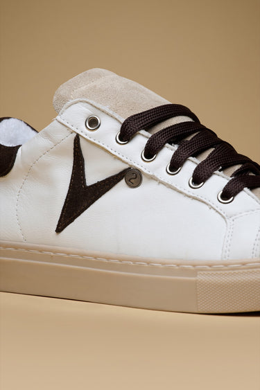 OLYMPIC - Low-soled sneakers White with back and suede insert Dark Brown