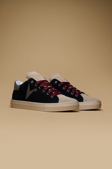 OLYMPIC - Blue Suede Sneakers with Grey Heel Tab and Insert