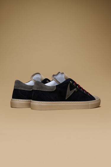 OLYMPIC - Blue Suede Sneakers with Grey Heel Tab and Insert