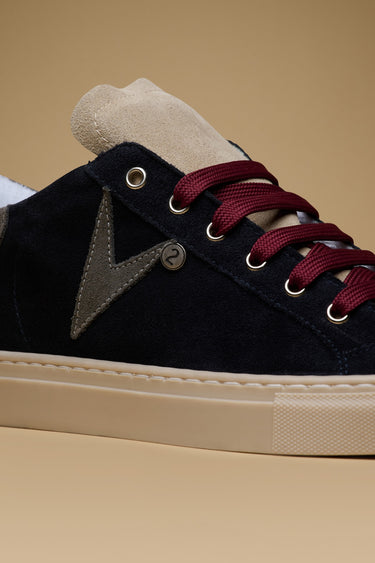 OLYMPIC - Blue Suede Sneakers with Grey Heel Tab and Insert