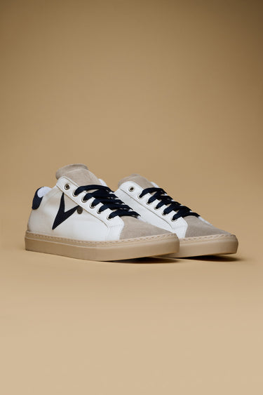 OLYMPIC - Sneakers a suola bassa Bianca con retro e inserto scamosciato Blu