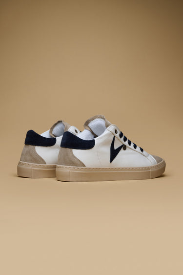 OLYMPIC - Sneakers a suola bassa Bianca con retro e inserto scamosciato Blu