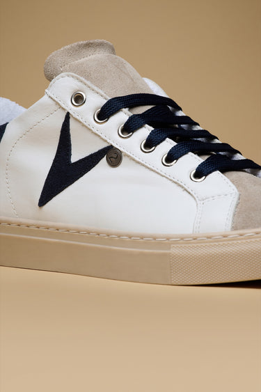 OLYMPIC - Sneakers a suola bassa Bianca con retro e inserto scamosciato Blu