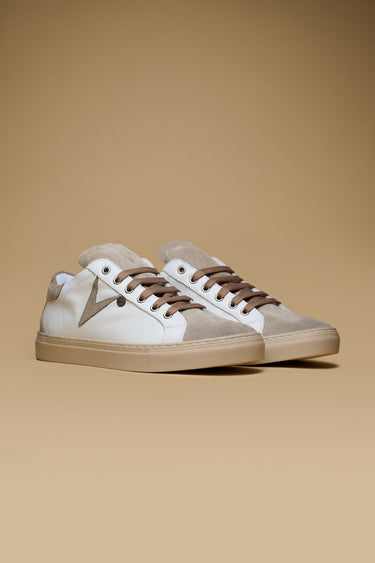 OLYMPIC - Low-top Sneakers White with Dove Grey Suede Heel and Insert