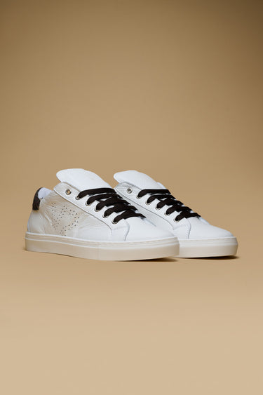 TENNIS - White low-top sneakers with Dark Herringbone fabric back