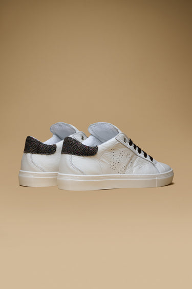 TENNIS - White low-top sneakers with Dark Herringbone fabric back