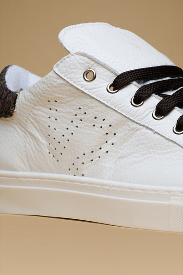 TENNIS - White low-top sneakers with Dark Herringbone fabric back