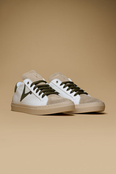 OLYMPIC - Low-top Sneakers White with Military Green suede back and insert
