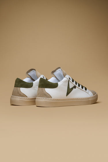 OLYMPIC - Low-top Sneakers White with Military Green suede back and insert