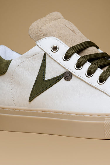 OLYMPIC - Low-top Sneakers White with Military Green suede back and insert