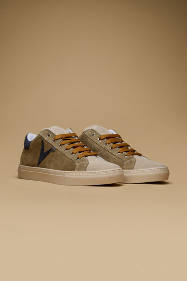 OLYMPIC - Sneakers scamosciate Tortora con retro e inserto Blu