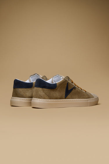 OLYMPIC - Sneakers scamosciate Tortora con retro e inserto Blu