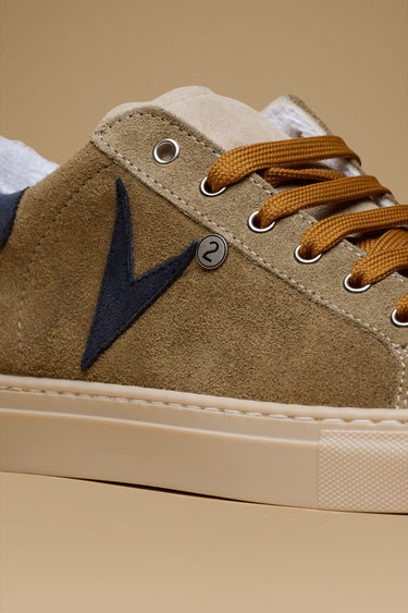 OLYMPIC - Sneakers scamosciate Tortora con retro e inserto Blu
