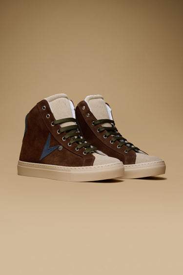 OLYMPIC MID- Sneakers alte Scamosciate Moro con retro e inserto Blu