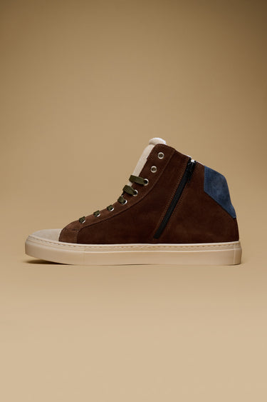 OLYMPIC MID- Sneakers alte Scamosciate Moro con retro e inserto Blu