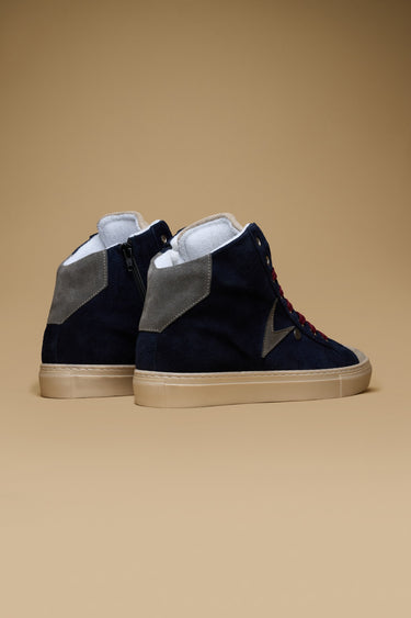 OLYMPIC MID- Sneakers alte Scamosciate Blu con retro e inserto Grigio