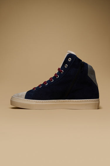OLYMPIC MID- Sneakers alte Scamosciate Blu con retro e inserto Grigio