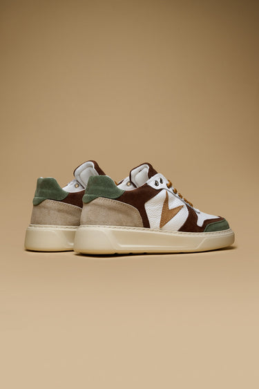 SUPERSTAR - Sneakers a suola alta Bianca con inserti Verde Militare, Moro e Cuoio